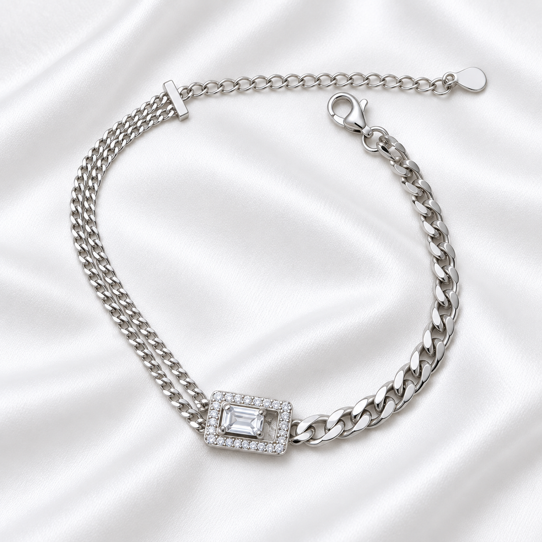 Emerald-Cut Crystal Two-Tone Chain Bracelet - 925 Sterling Silver