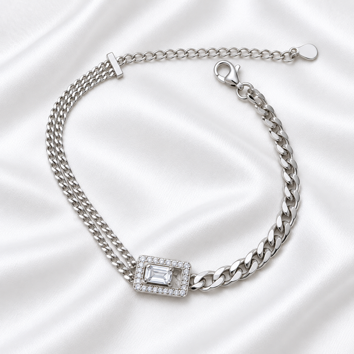 Emerald-Cut Crystal Two-Tone Chain Bracelet - 925 Sterling Silver