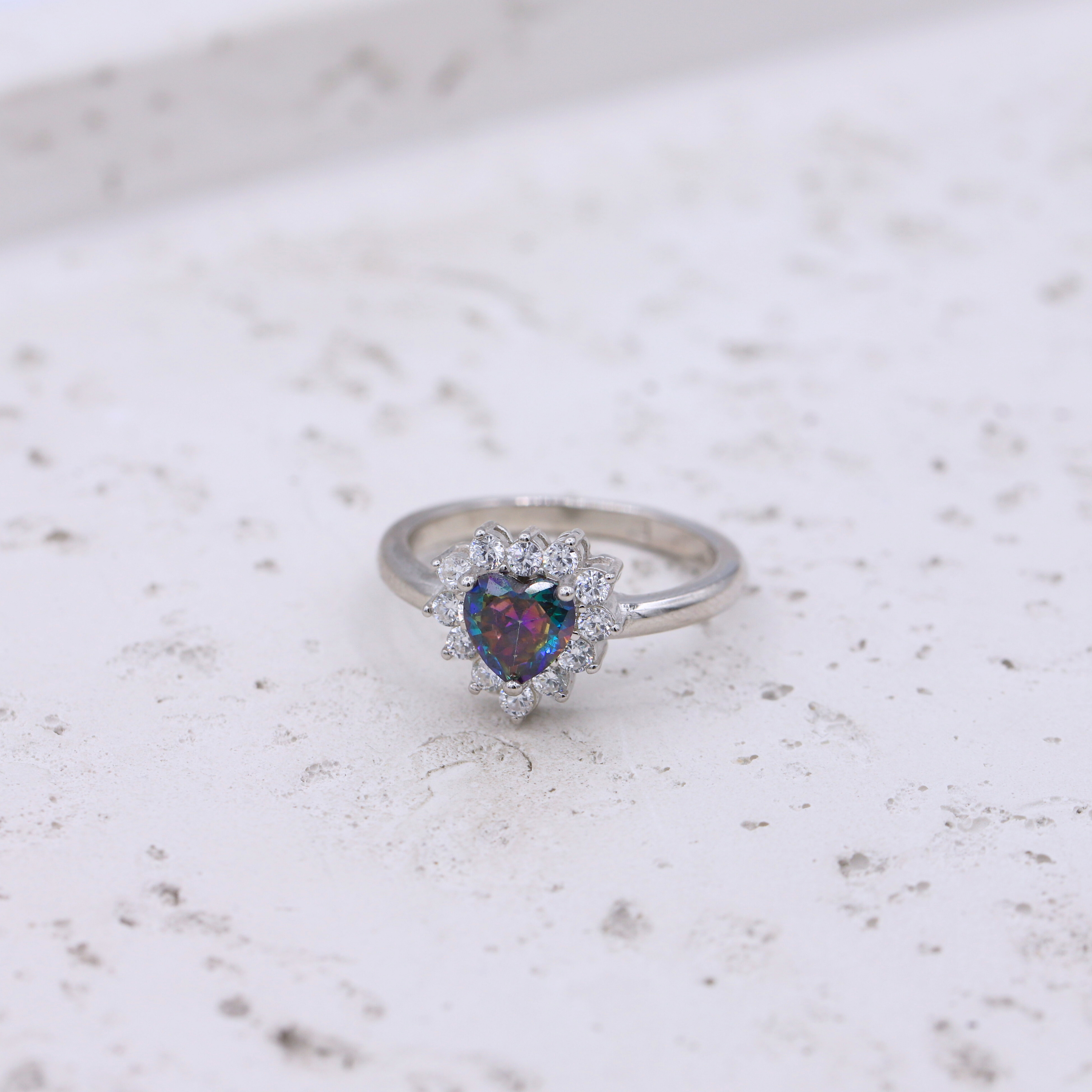 Mystic Topaz Halo Silver Ring