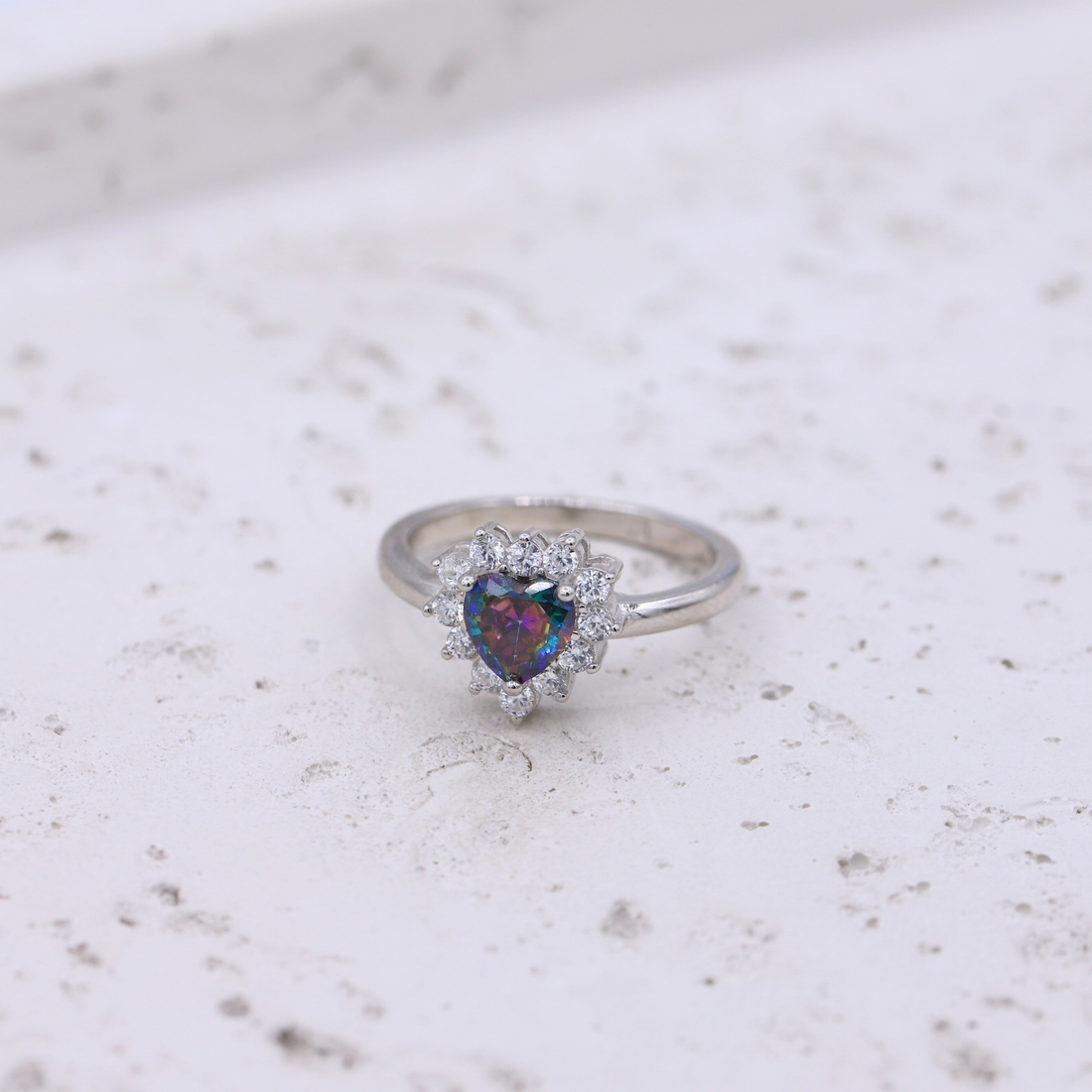 Mystic Topaz Halo Silver Ring