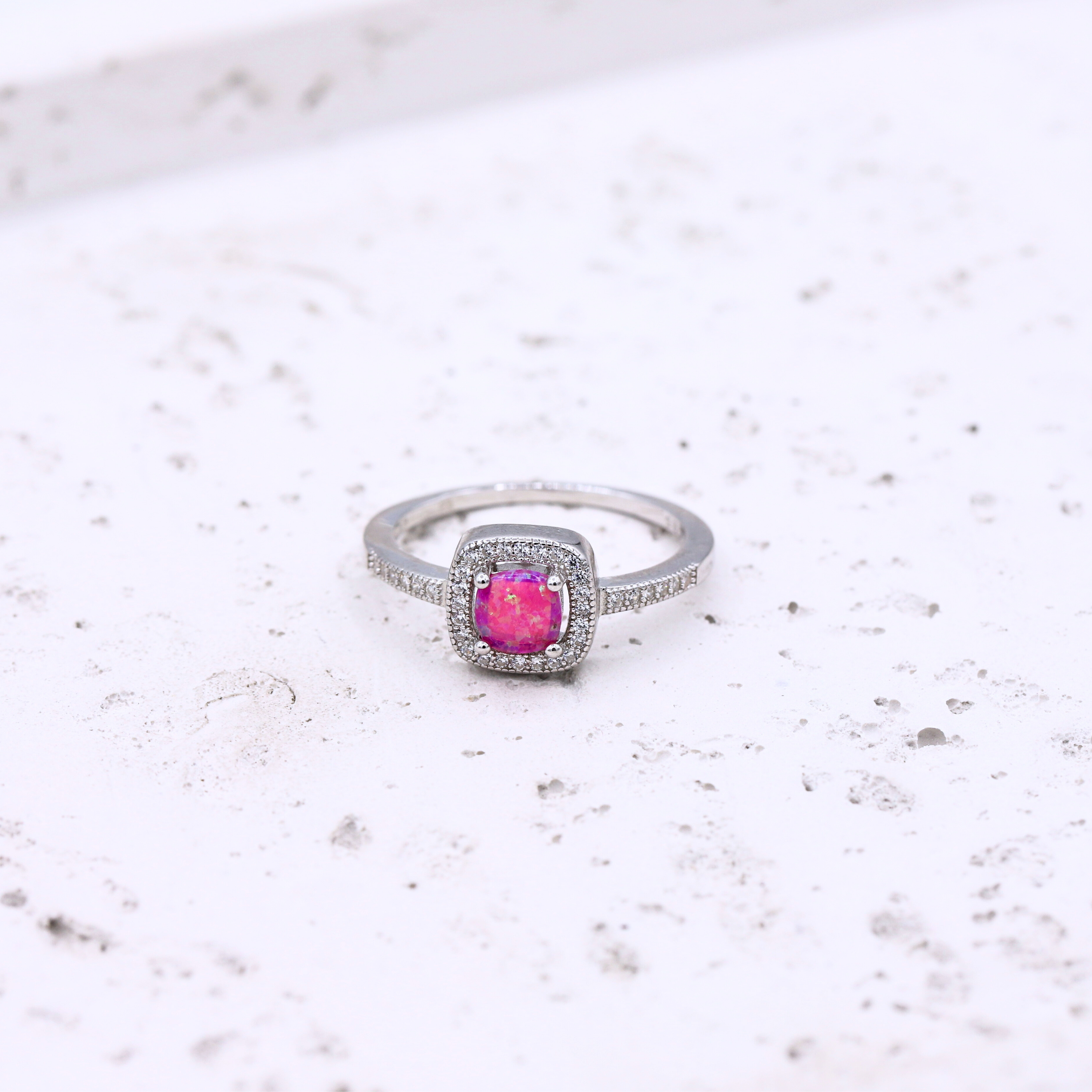 Pink Cushion Cut Halo Ring