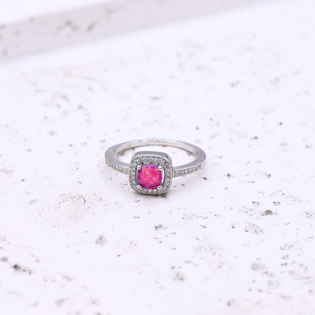 Pink Cushion Cut Halo Ring
