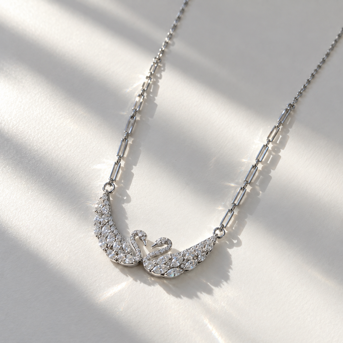 Eternal Love Dual Swan Necklace - 925 Sterling Silver Pavé Statement Piece