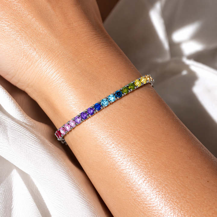 Rainbow Tennis Bracelet – Sterling Silver 925 Multicolor Stones, 3mm