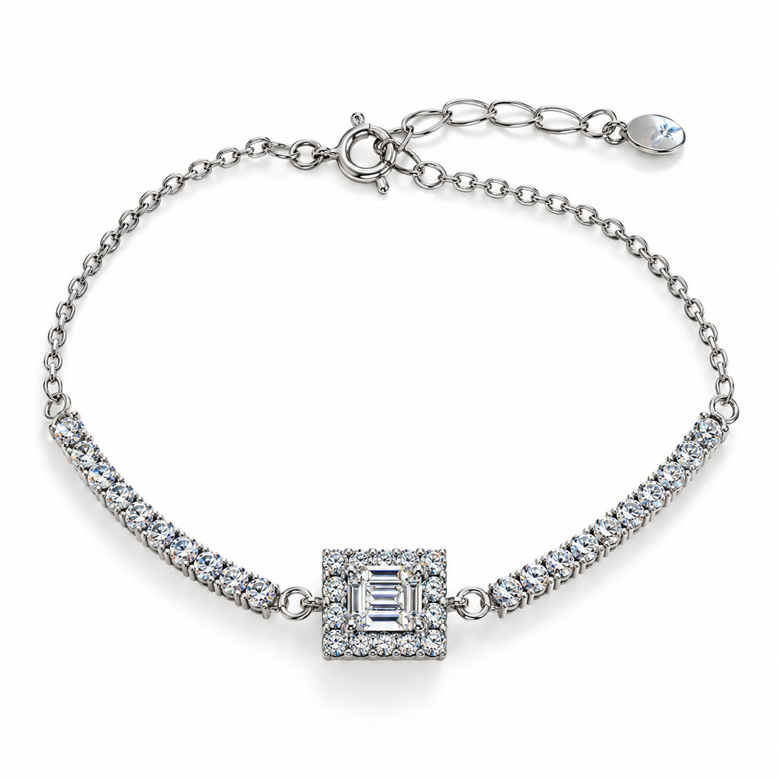 Silver Tennis Bracelet with Baguette Centerpiece – 925 Sterling Silver