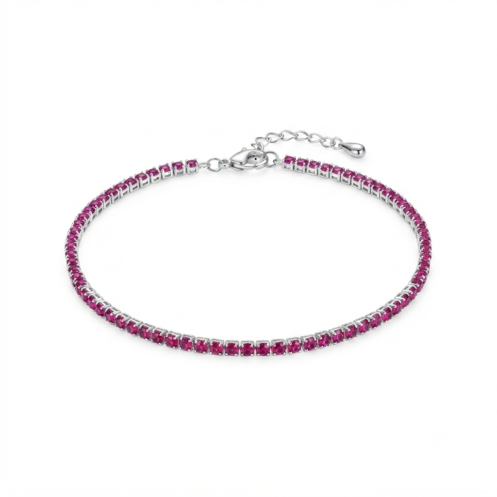 925 Sterling Silver Red Tennis Bracelet for Women | Adjustable Ruby Red Crystal Bracelet