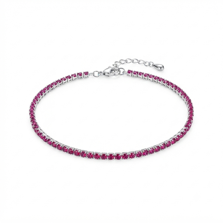 925 Sterling Silver Red Tennis Bracelet for Women | Adjustable Ruby Red Crystal Bracelet