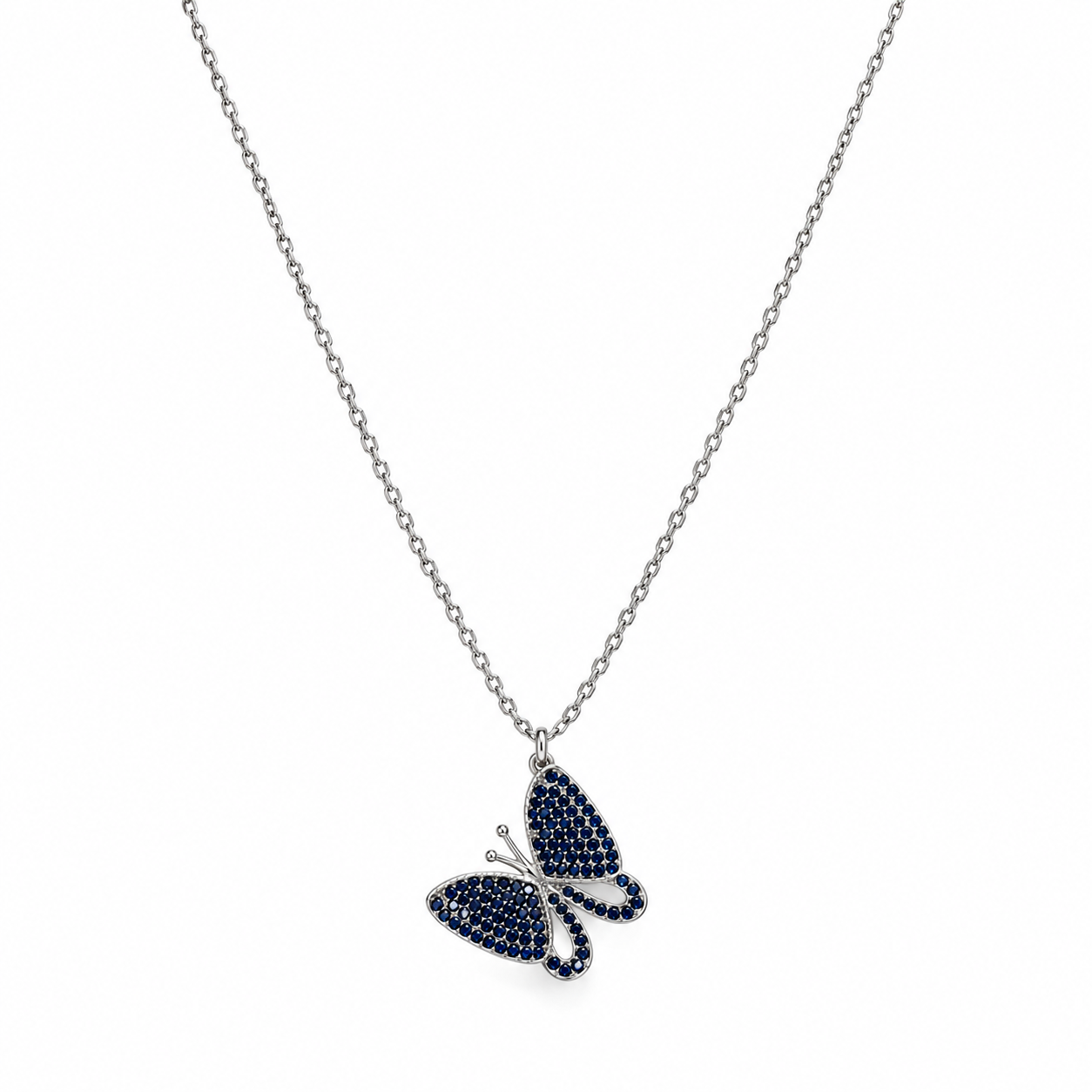 Blue Butterfly Pendant Necklace in 925 Sterling Silver