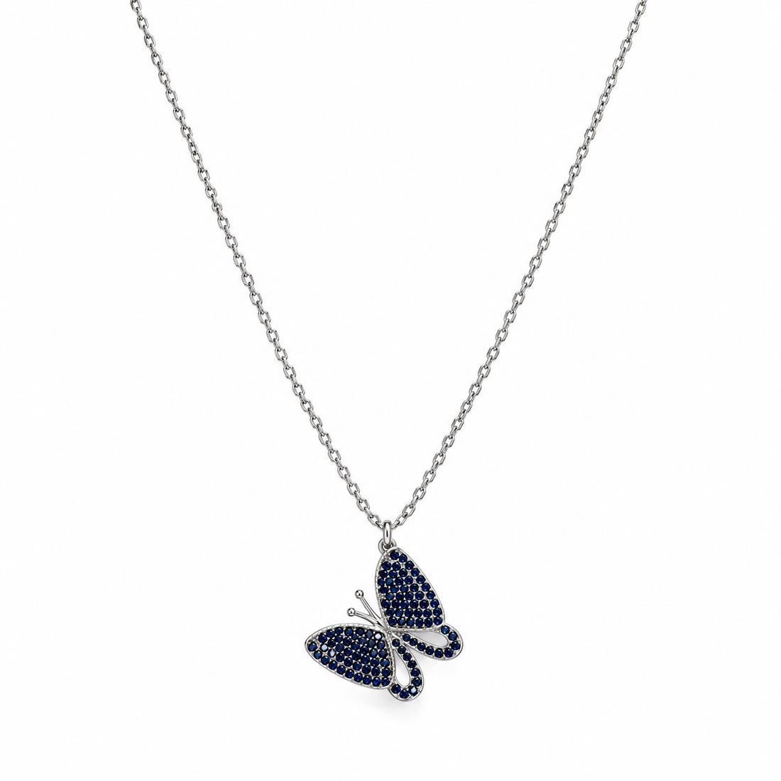 Blue Butterfly Pendant Necklace in 925 Sterling Silver