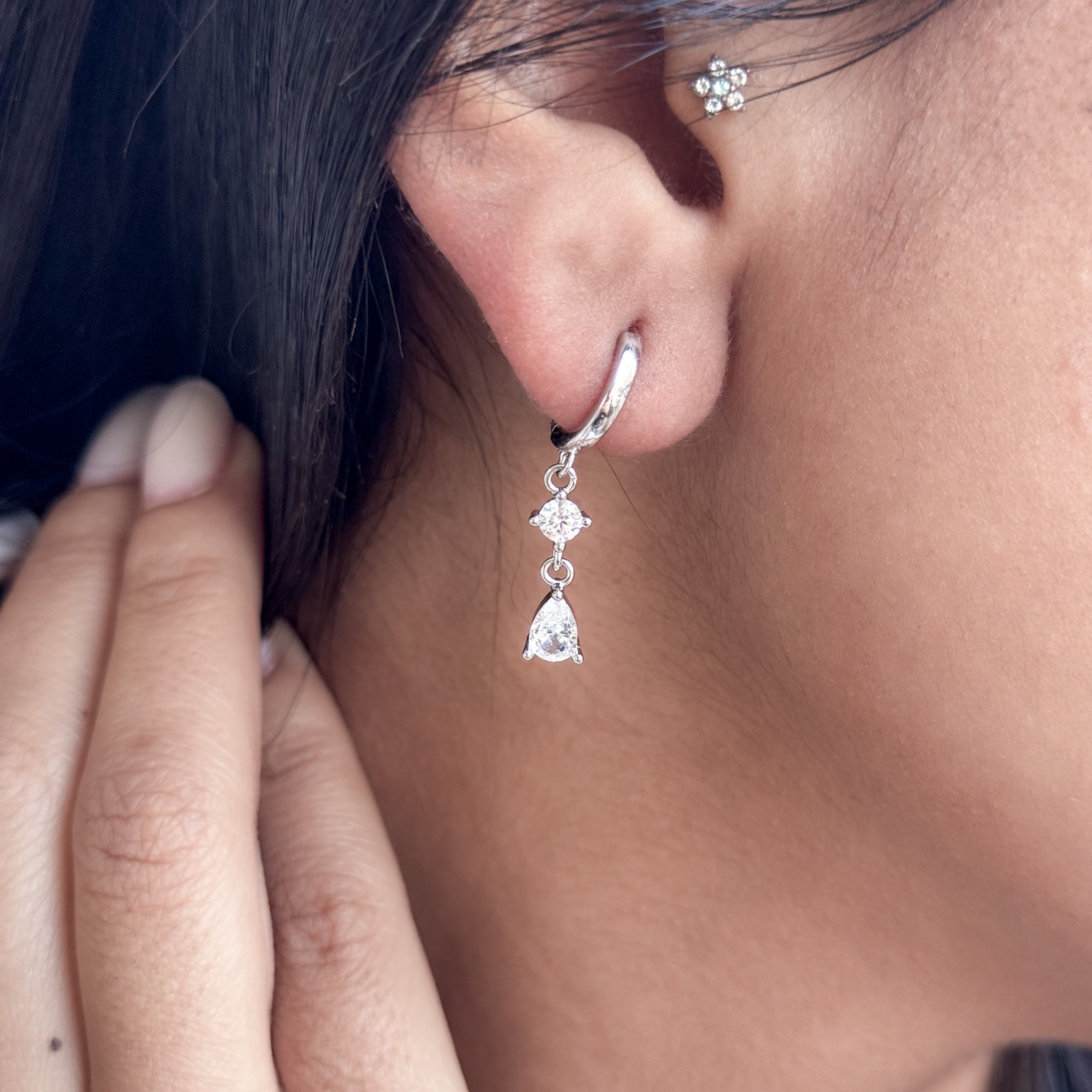 Drop Hoop Earrings – 925 Sterling Silver