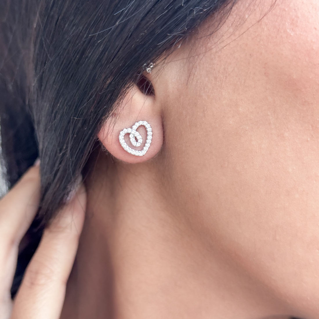 Double Heart Silver Stud Earrings – 925 Sterling Silver