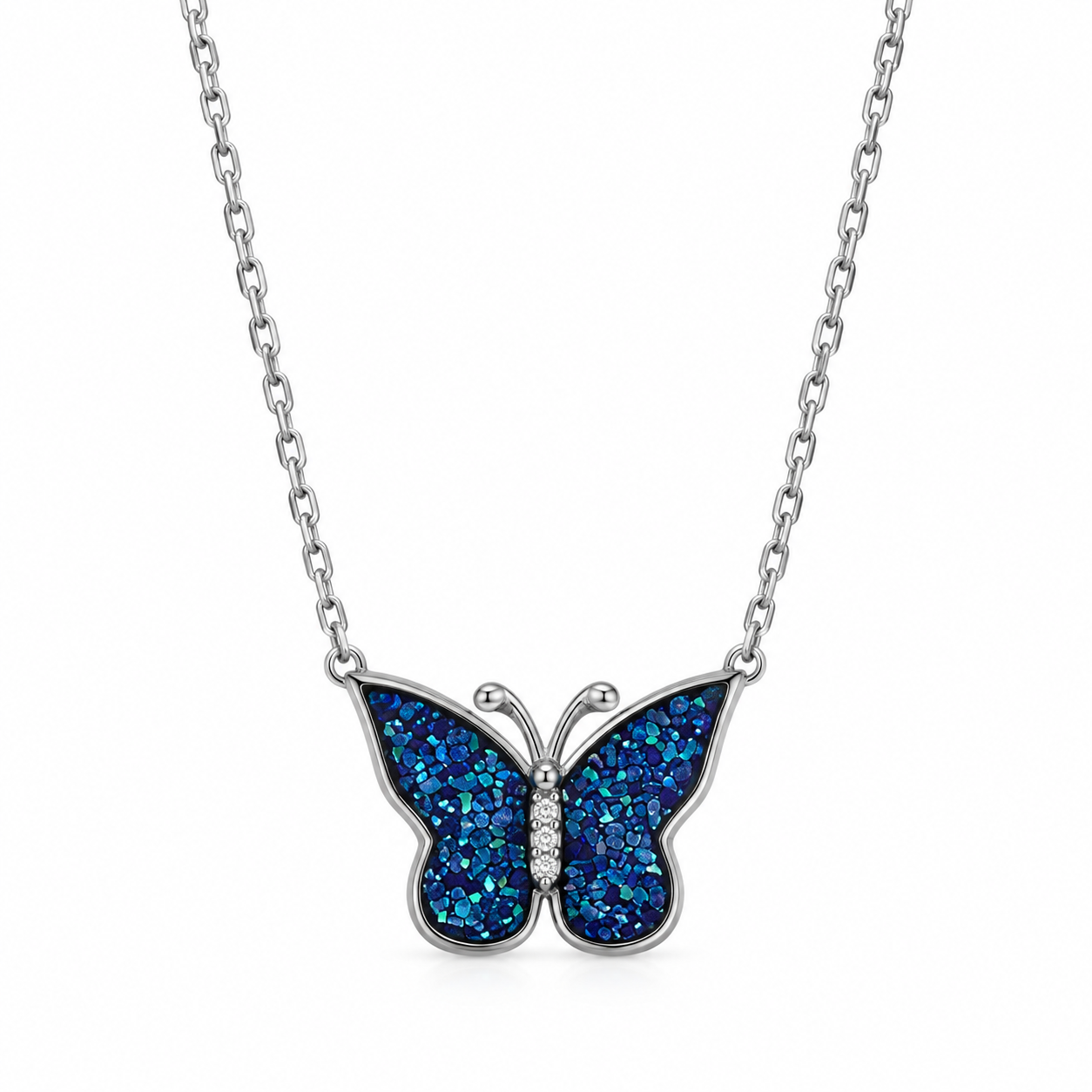 Blue Butterfly Necklace Silver