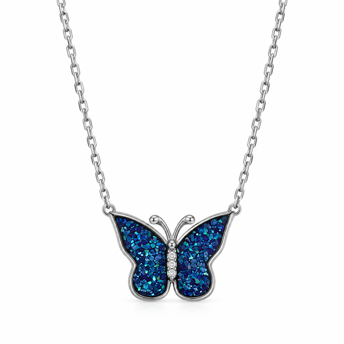Blue Butterfly Necklace Silver