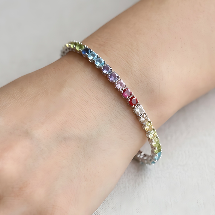 Rainbow Tennis Bracelet – Sterling Silver 925 Multicolor Stones, 3mm