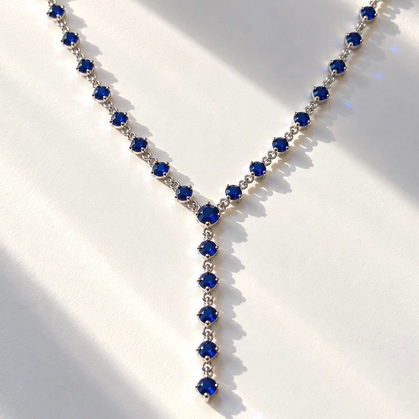 Blue Sapphire Y-Lariat Necklace – 925 Sterling Silver