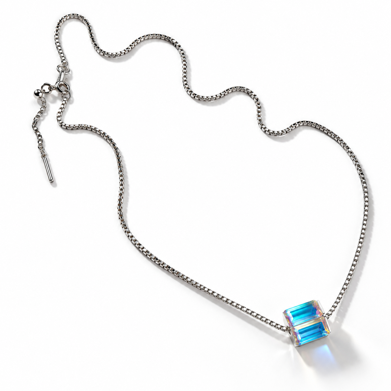 Iridescent Baguette Pendant Necklace in 925 Sterling Silver