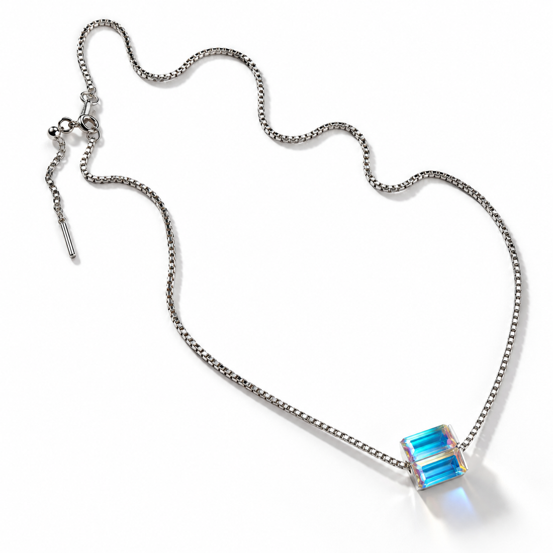 Iridescent Baguette Pendant Necklace in 925 Sterling Silver
