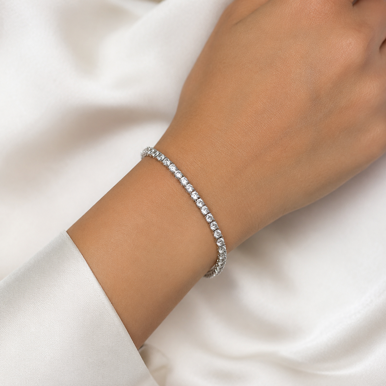 925 Sterling Silver Tennis Bracelet – Classic Round CZ Diamond Bracelet for Women | Elegant Everyday Jewelry, 3mm
