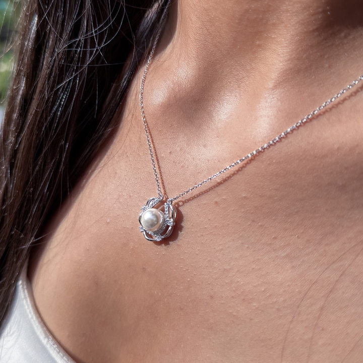 Pearl Halo Silver Necklace – 925 Sterling Silver