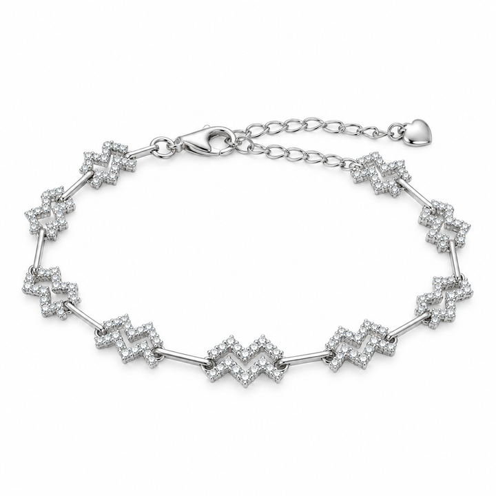 Pavé Crystal Zigzag Link Bracelet – Adjustable Silver Chain, 925 Sterling Silver