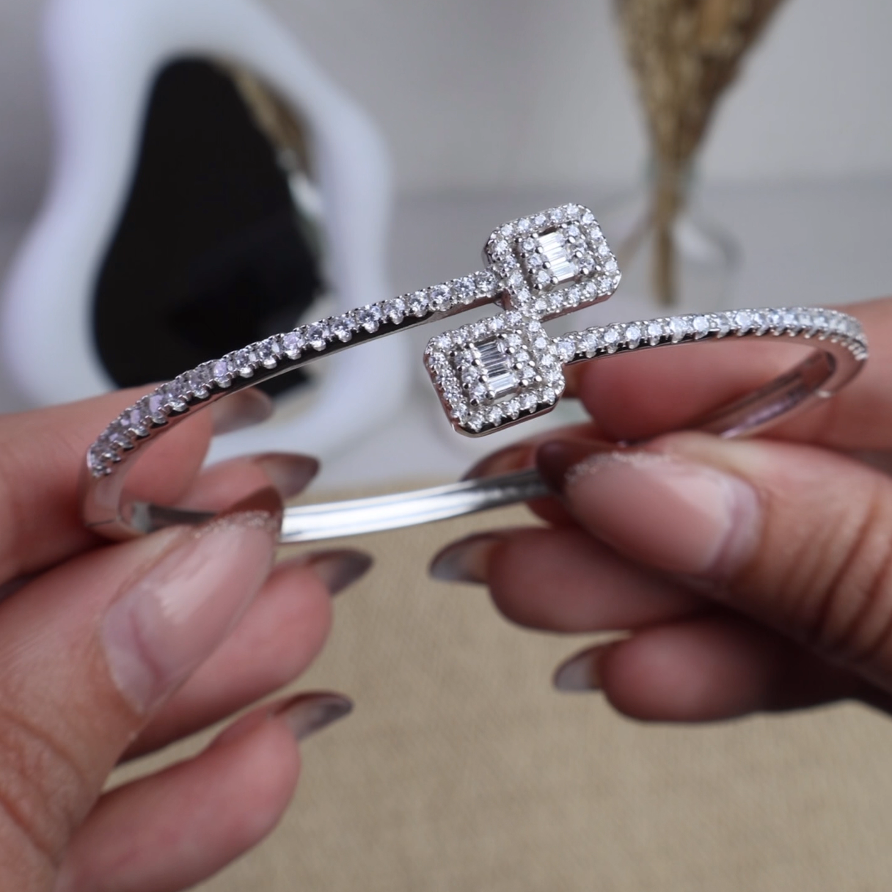 925 Sterling Silver Bracelet & Matching Ring Set – Elegant Geometric Sparkle