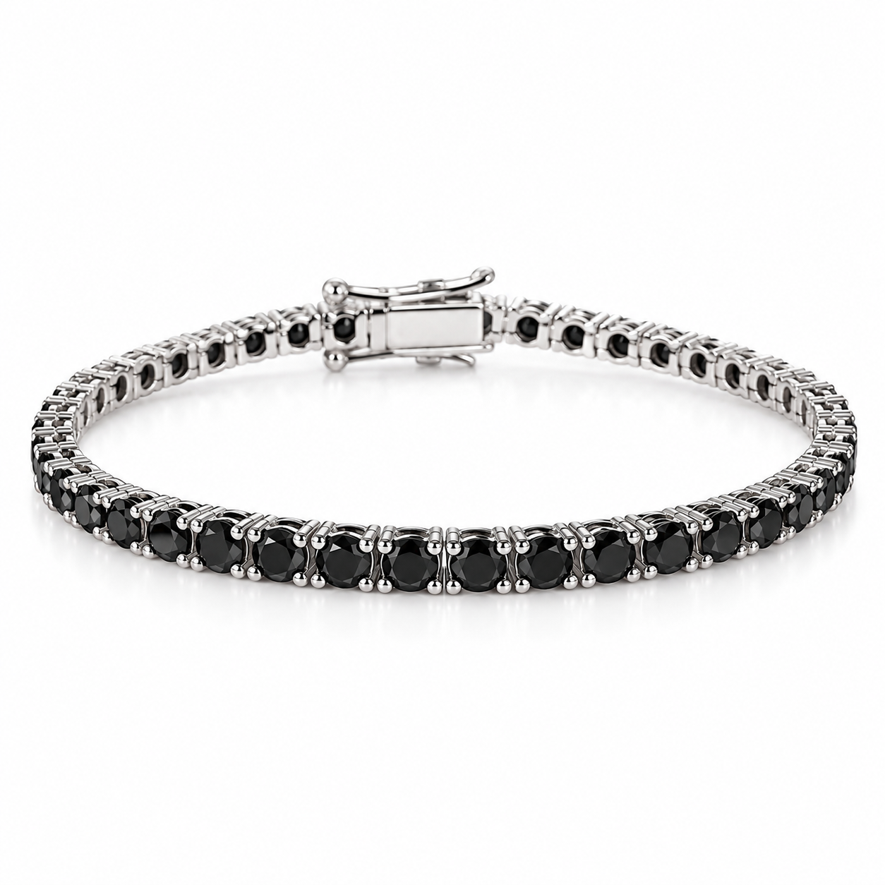 Black Stone Tennis Bracelet in 925 Sterling Silver – 3mm