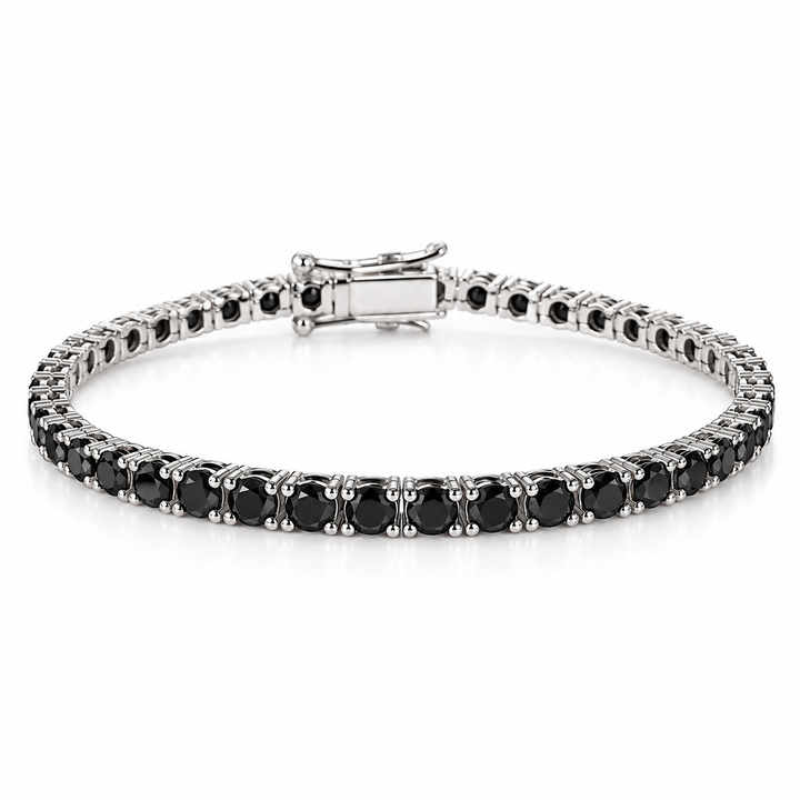 Black Stone Tennis Bracelet in 925 Sterling Silver – 3mm