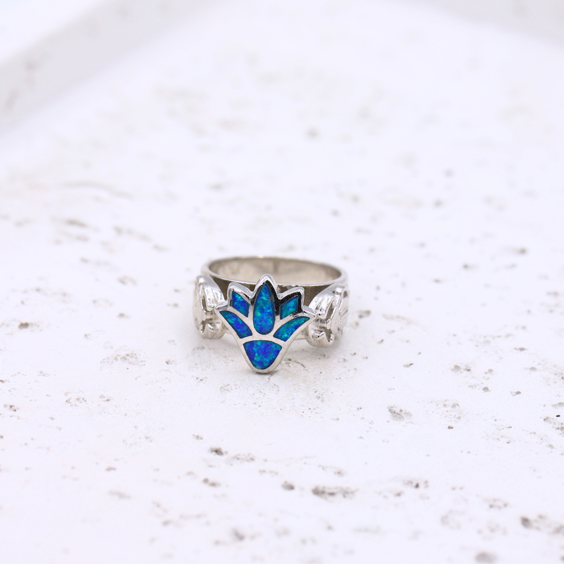 Blue Opal Lotus Ring