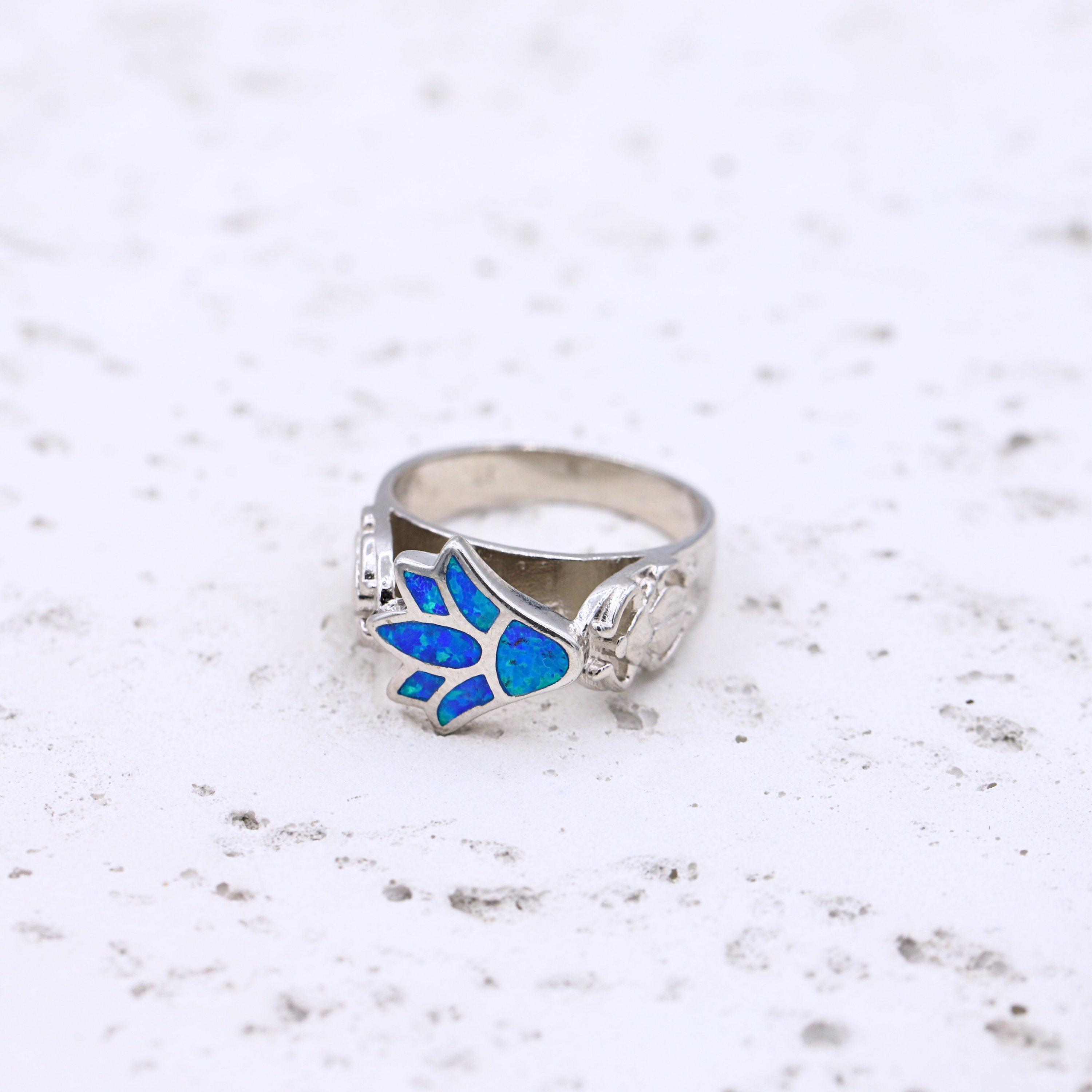 Blue Opal Lotus Ring