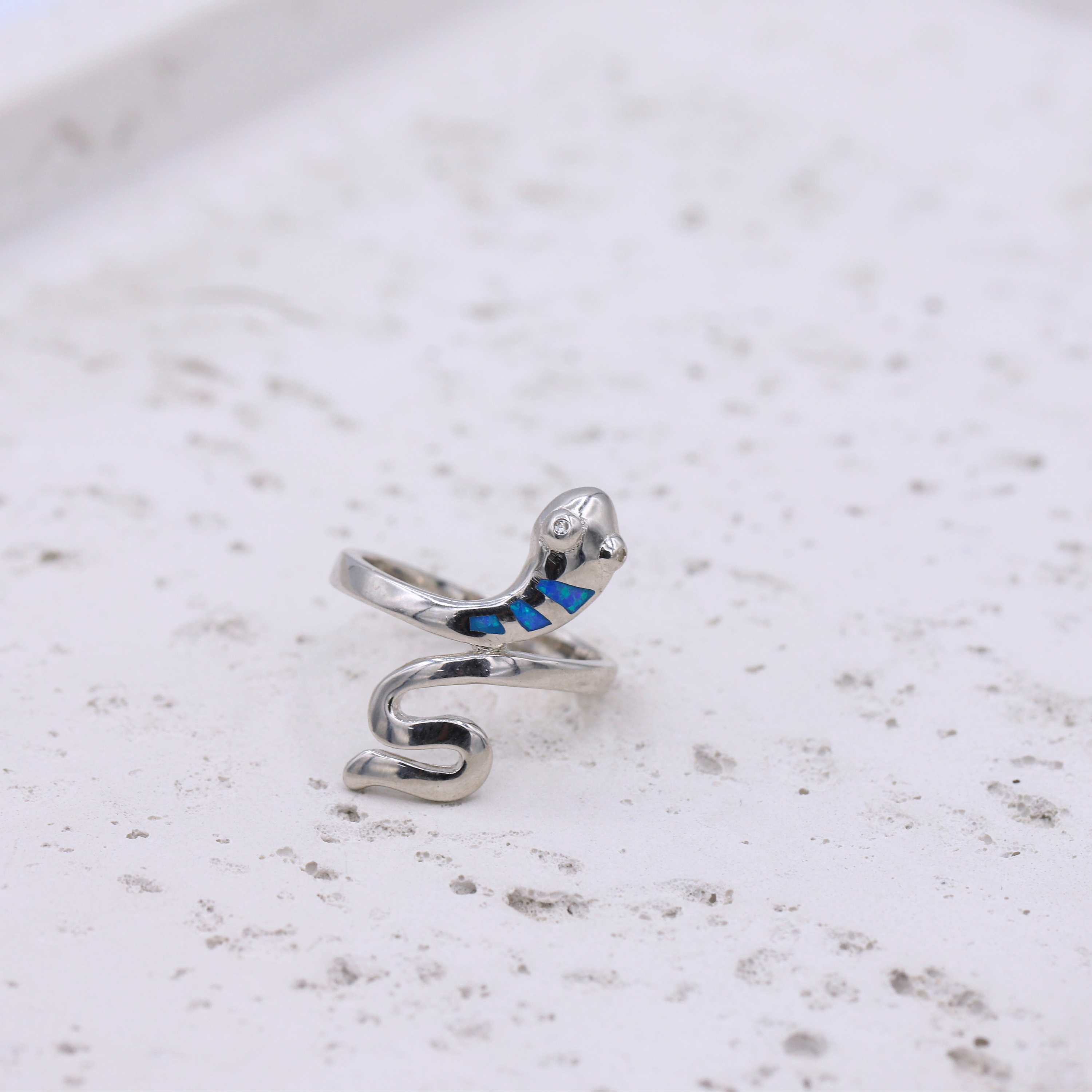 Silver Snake Wrap Ring – Zircon Paved
