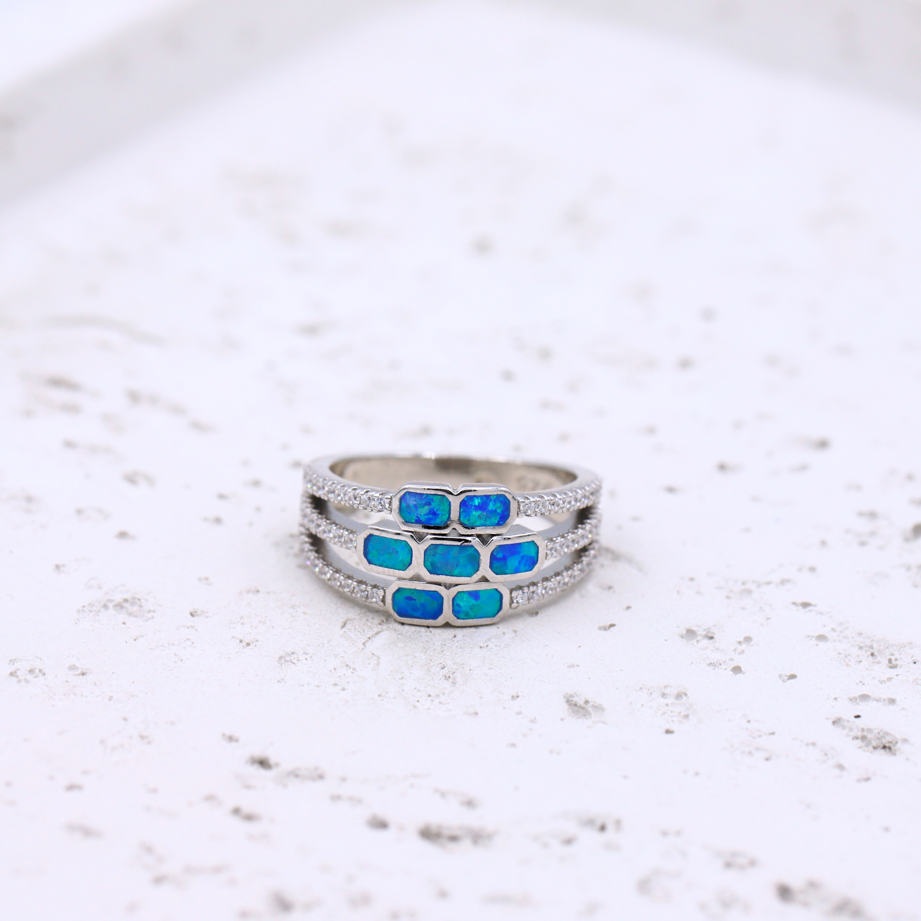 Triple Band Blue Opal Ring