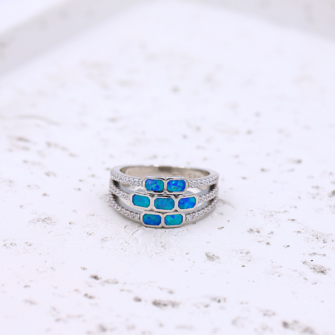 Triple Band Blue Opal Ring