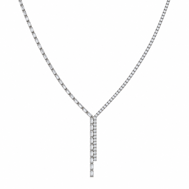Baguette-Cut Zircon Y-Drop Tennis Necklace in 925 Sterling Silver – 2mm