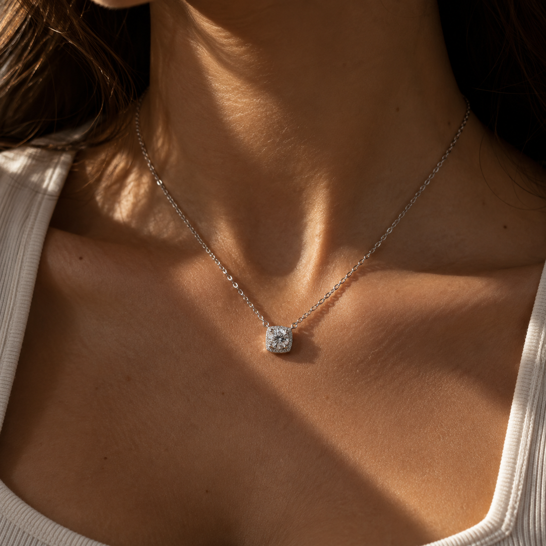 Classic Cushion-Cut Halo Pendant Necklace - 925 Sterling Silver