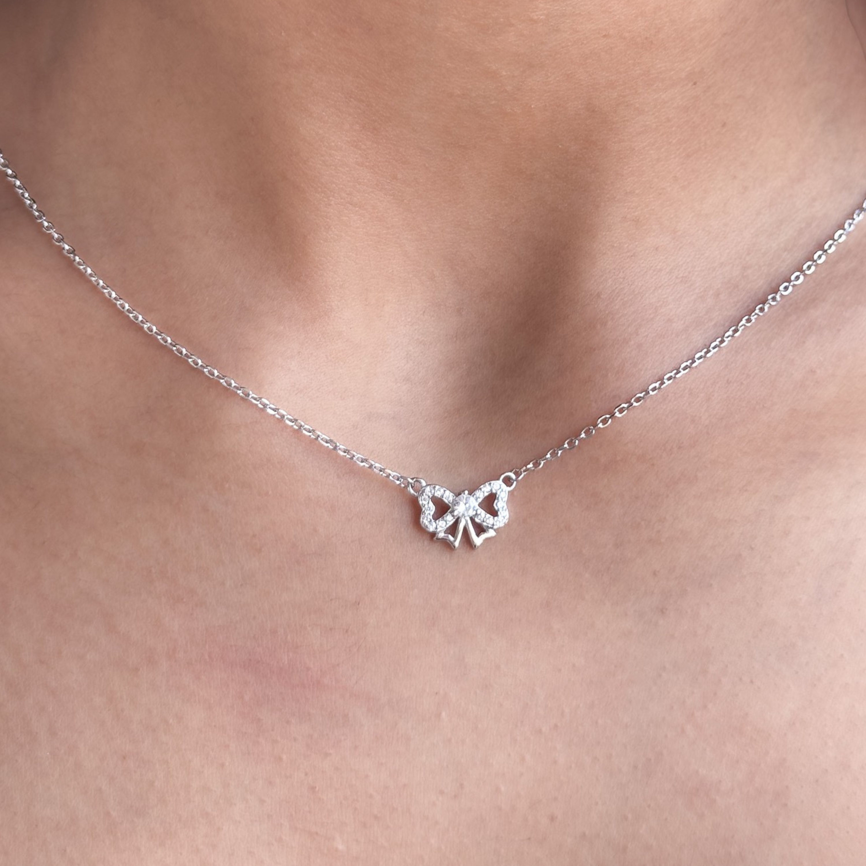 Heart Bow Necklace – 925 Sterling Silver
