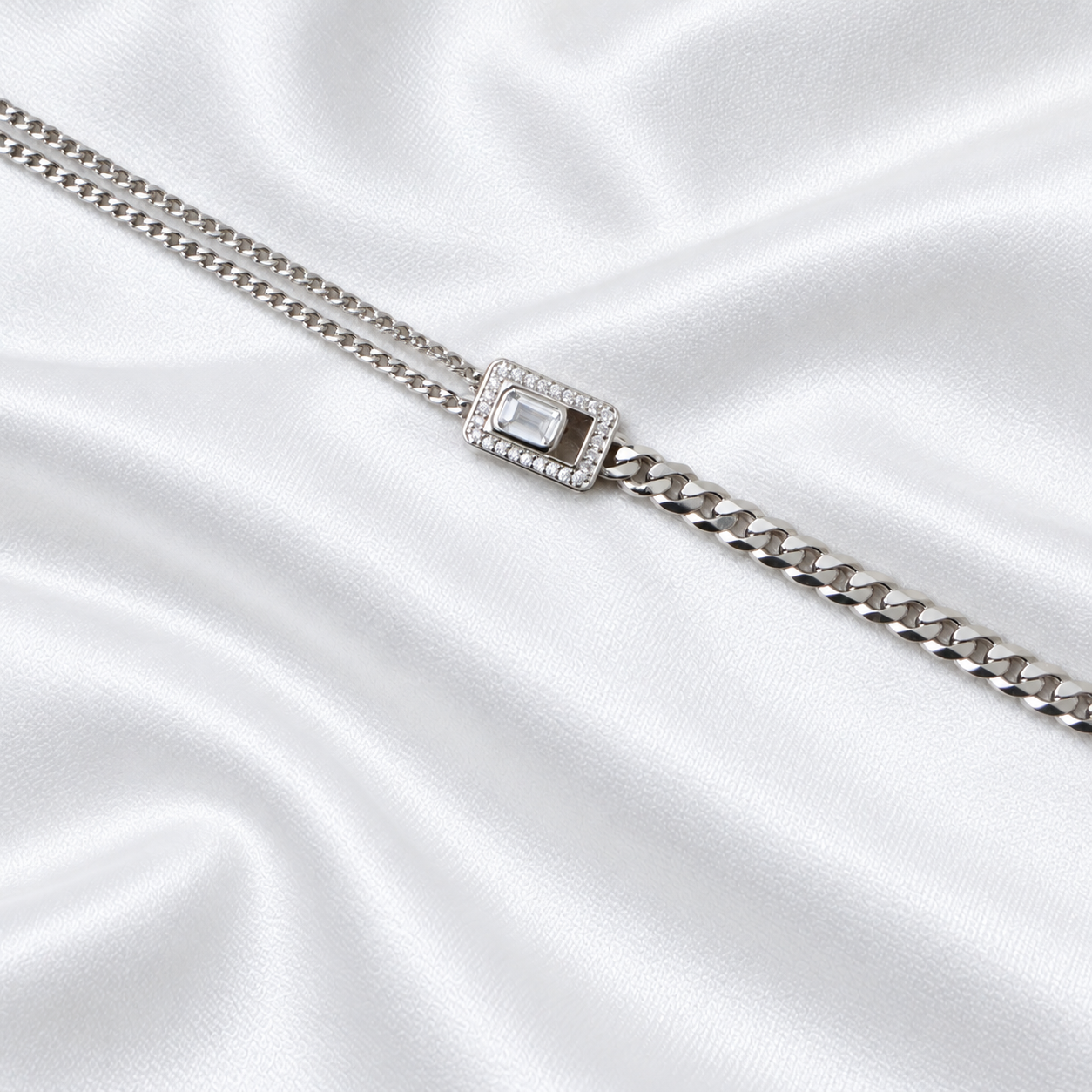 Emerald-Cut Crystal Two-Tone Chain Bracelet - 925 Sterling Silver
