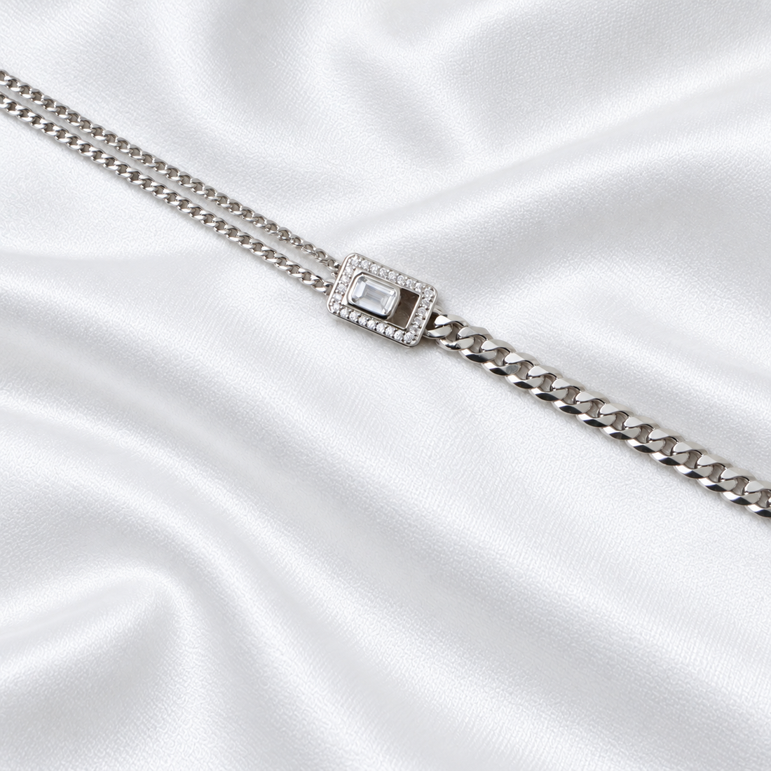 Emerald-Cut Crystal Two-Tone Chain Bracelet - 925 Sterling Silver