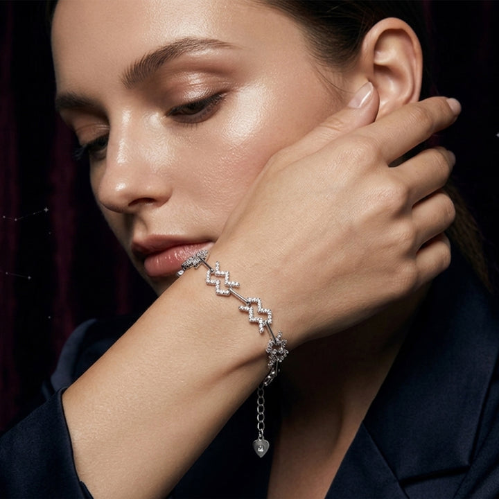 Pavé Crystal Zigzag Link Bracelet – Adjustable Silver Chain, 925 Sterling Silver