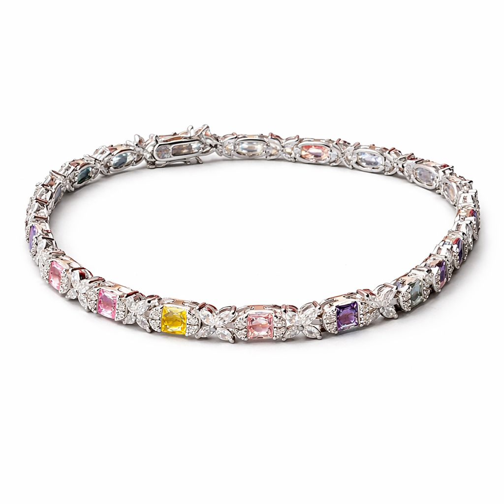 Elegant Rainbow Baguette Tennis Bracelet