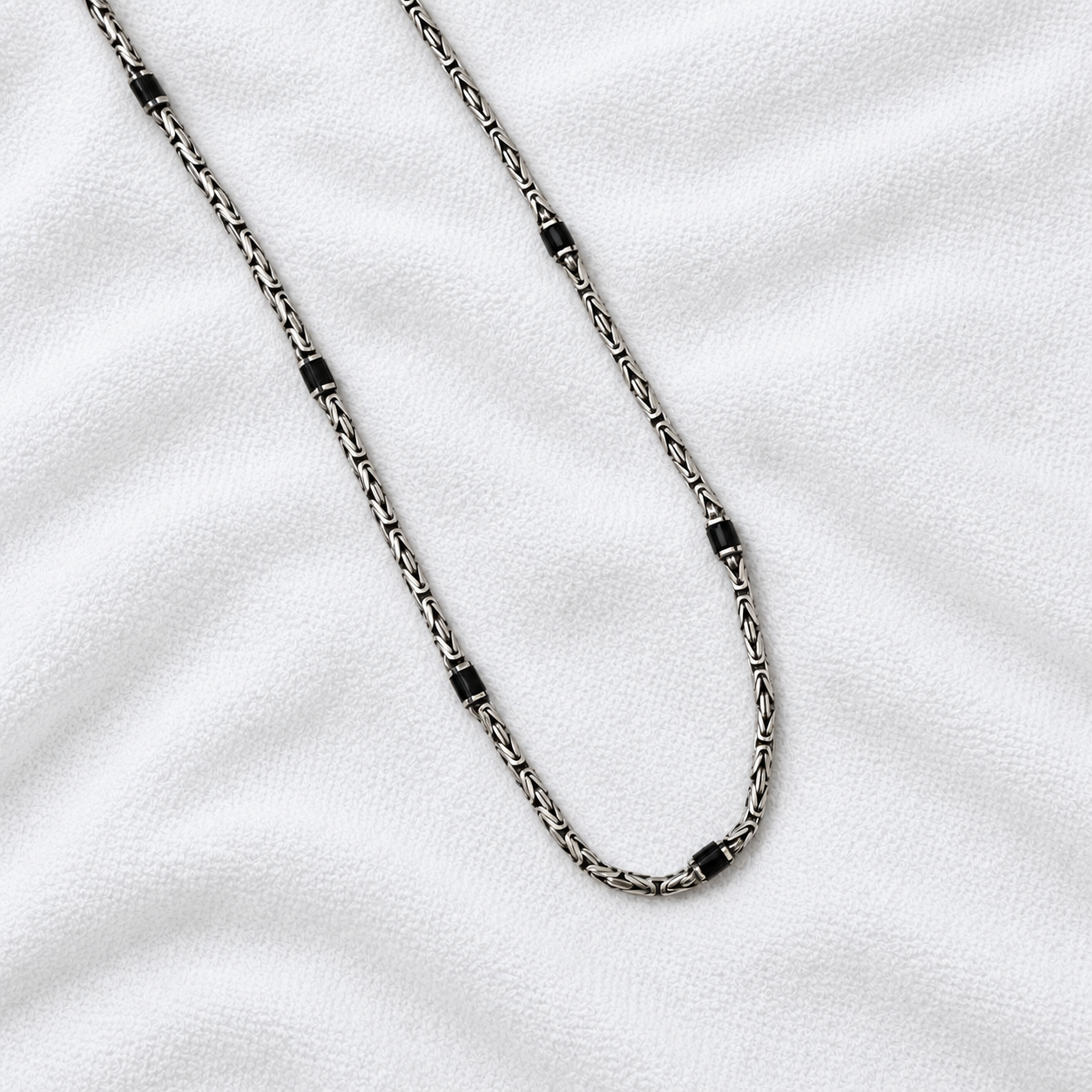 Byzantine Oxidized Silver Chain - Black Onyx Stone – 4mm - 54cm