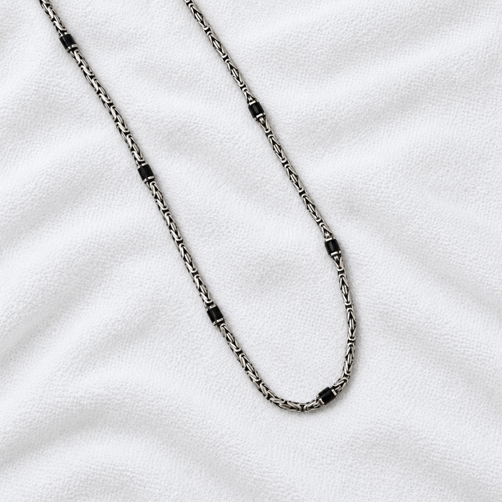 Byzantine Oxidized Silver Chain - Black Onyx Stone – 4mm - 54cm