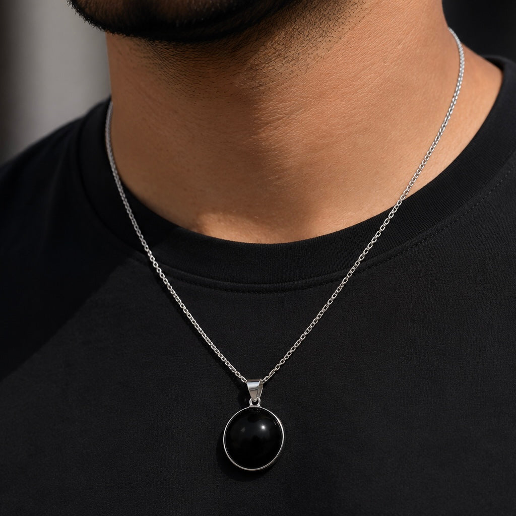Black Onyx Round Pendant Necklace