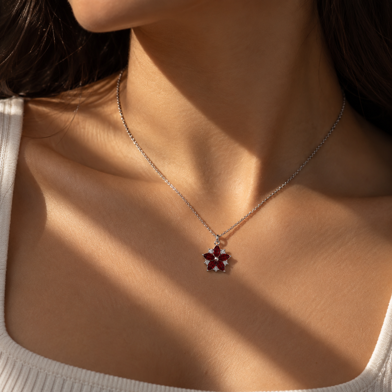 Flower Gemstone Pendant Necklace – 925 Sterling Silver