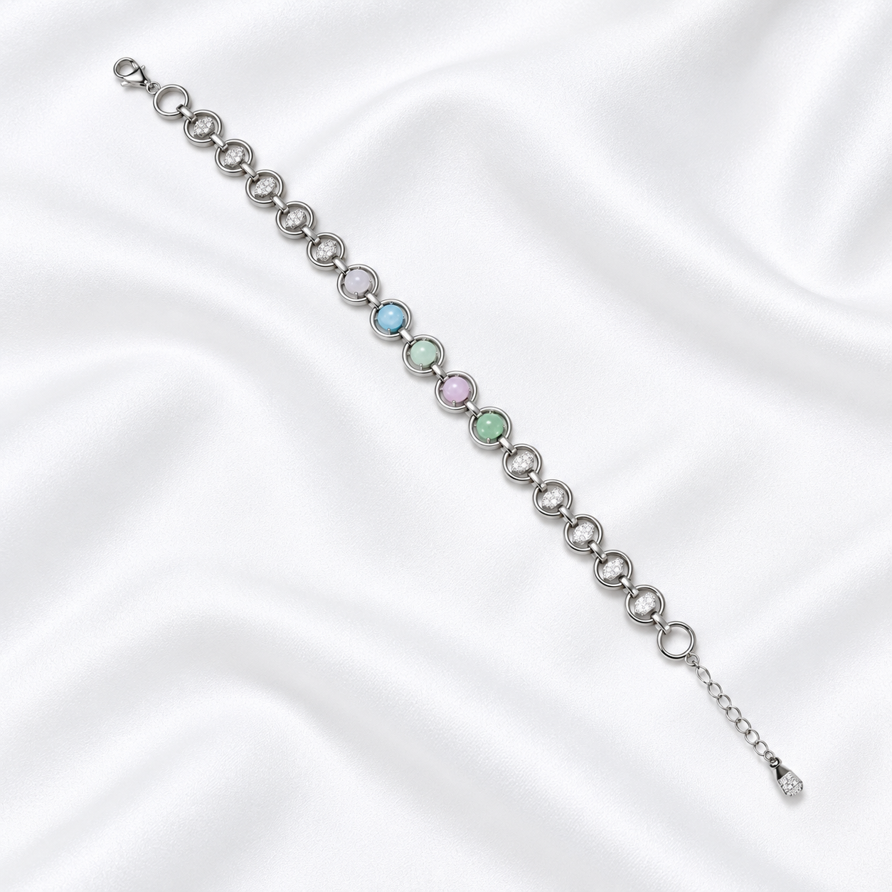 Pastel Glow Bracelet – 925 Sterling Silver - 20cm - Adjustable 17-19