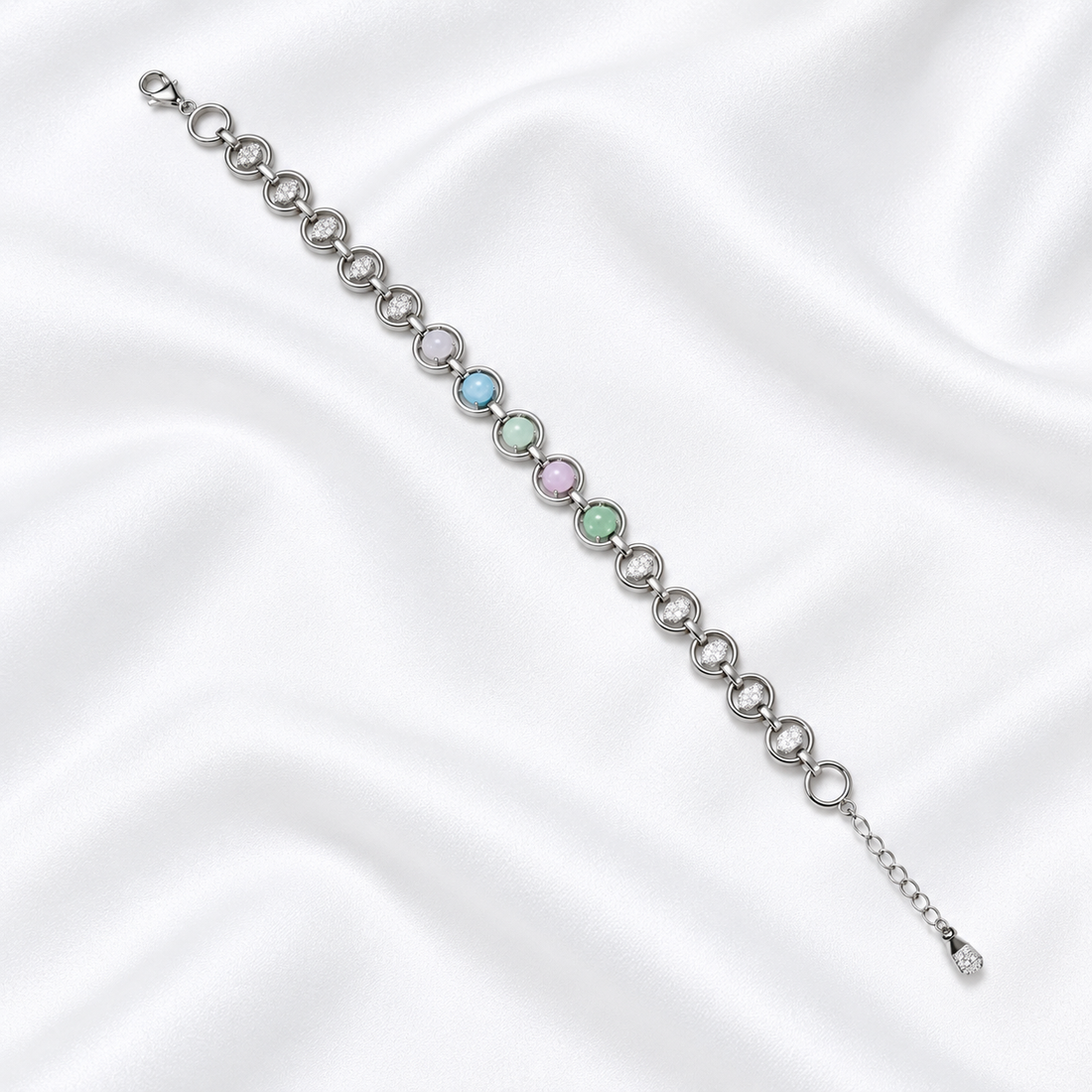 Pastel Glow Bracelet – 925 Sterling Silver - 20cm - Adjustable 17-19