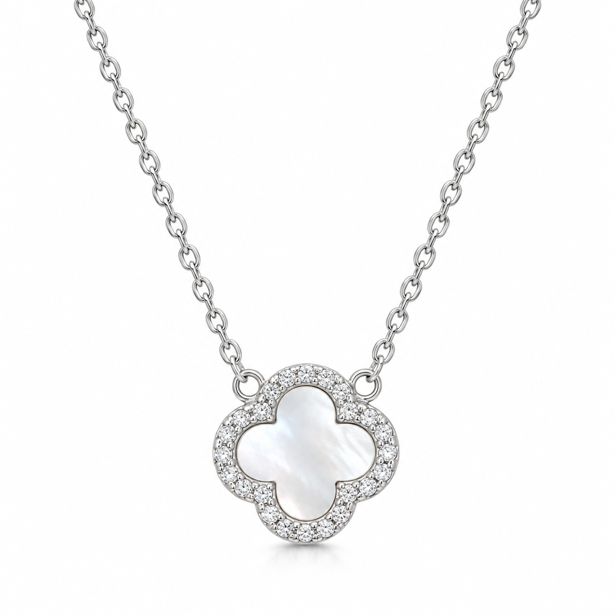 Mother of Pearl Clover Necklace in 925 Sterling Silver