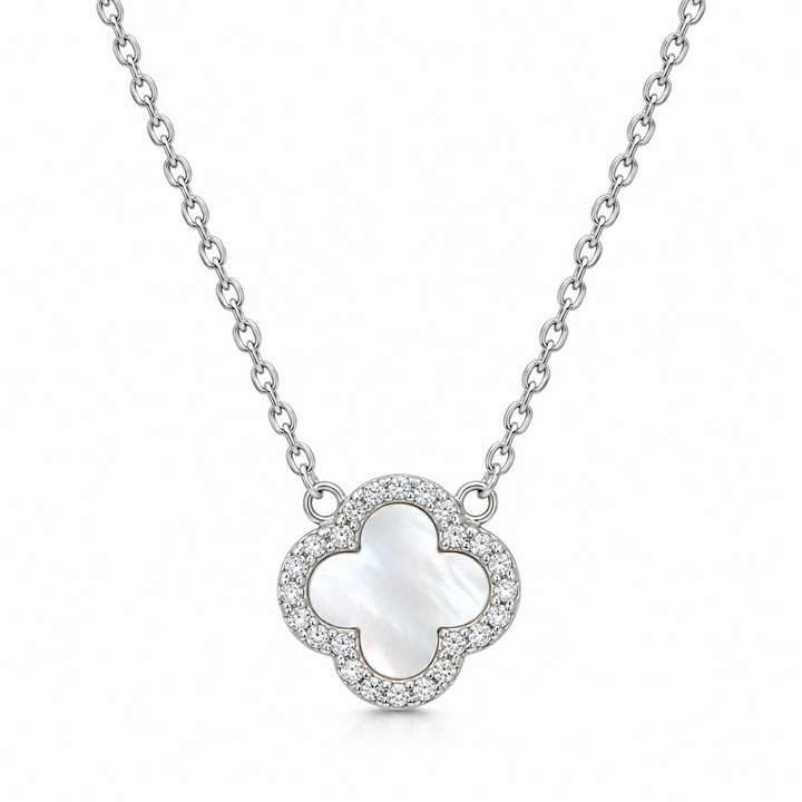 Mother of Pearl Clover Necklace in 925 Sterling Silver