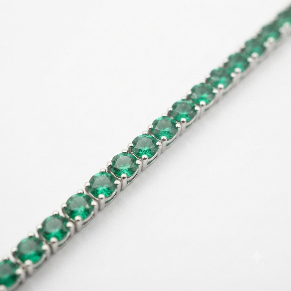 Elegant 2.5mm Round Green Stone Sterling Silver Tennis Bracelet