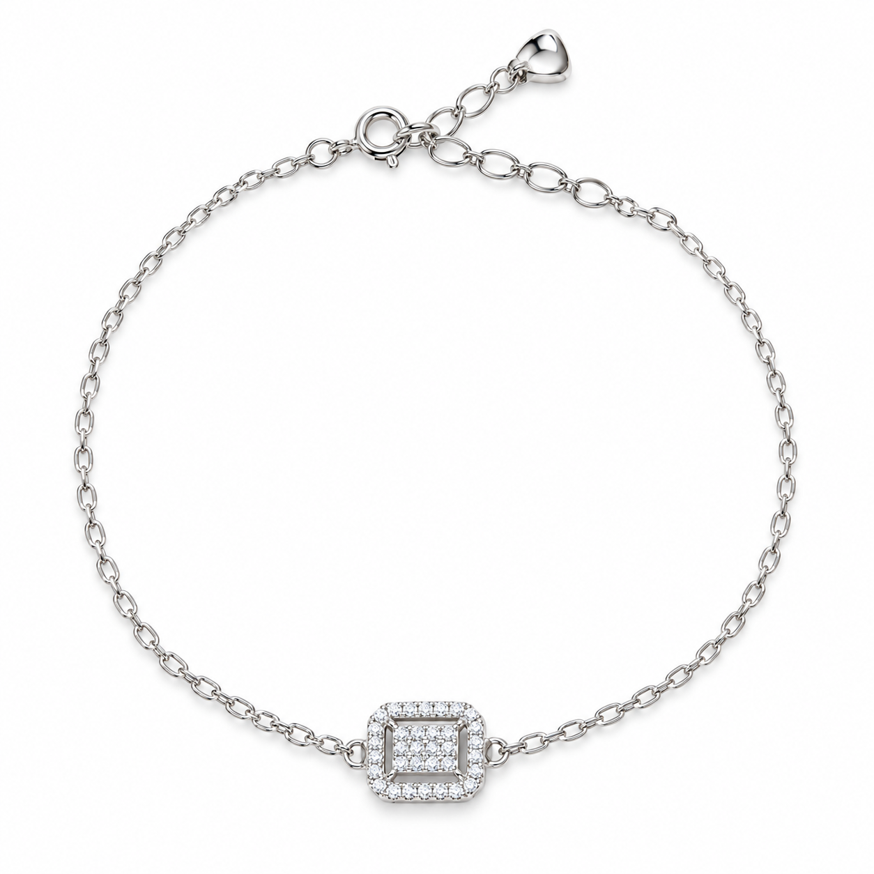 Square Halo Silver Bracelet - Sterling Silver 925
