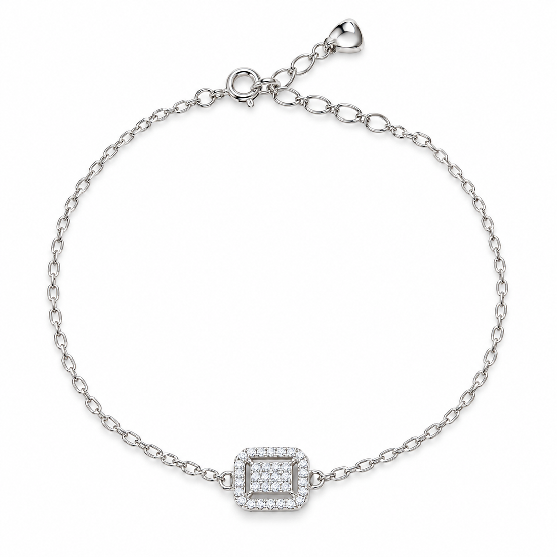 Square Halo Silver Bracelet - Sterling Silver 925